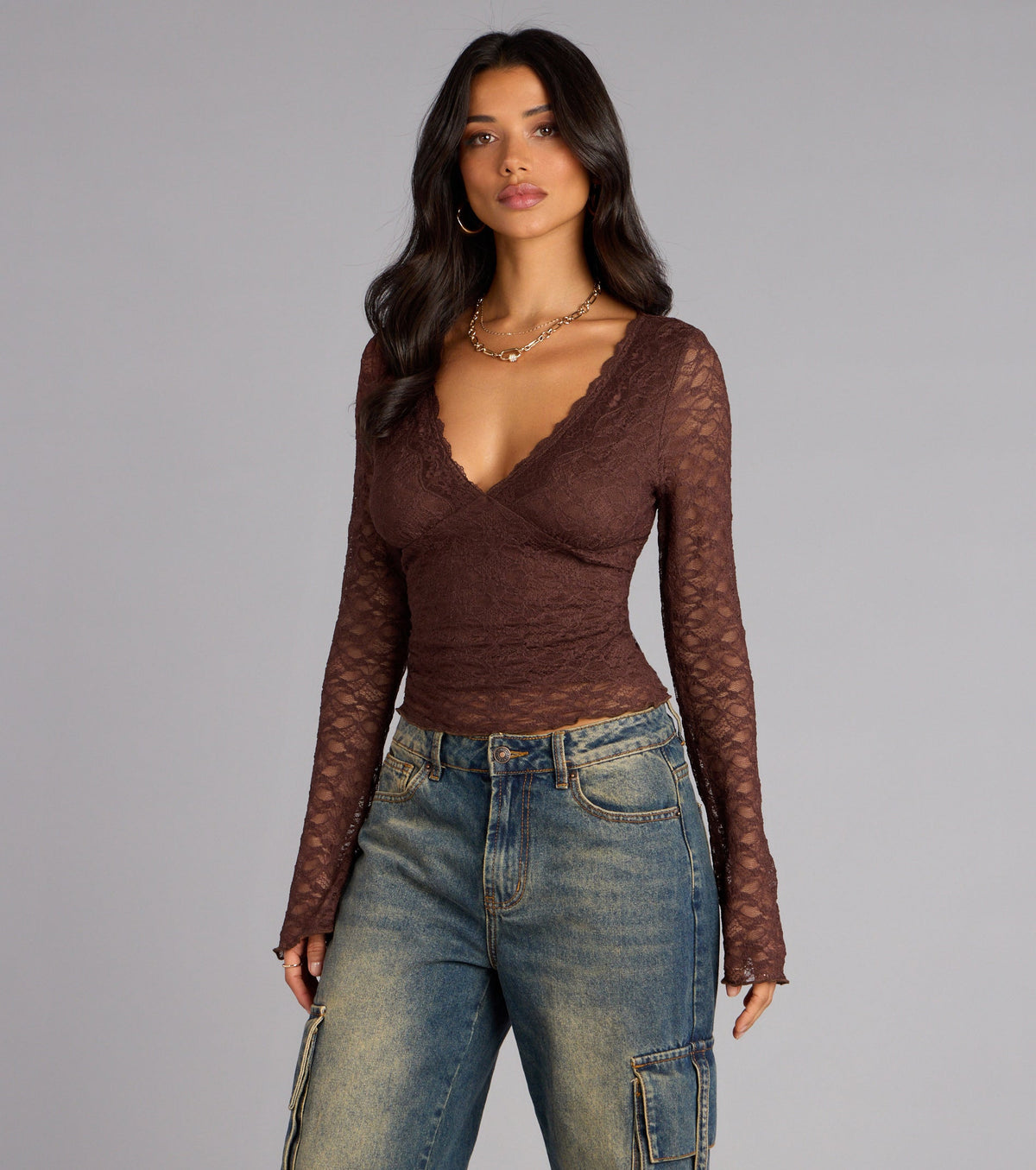 Glam Flair Long Sleeve Lace Top