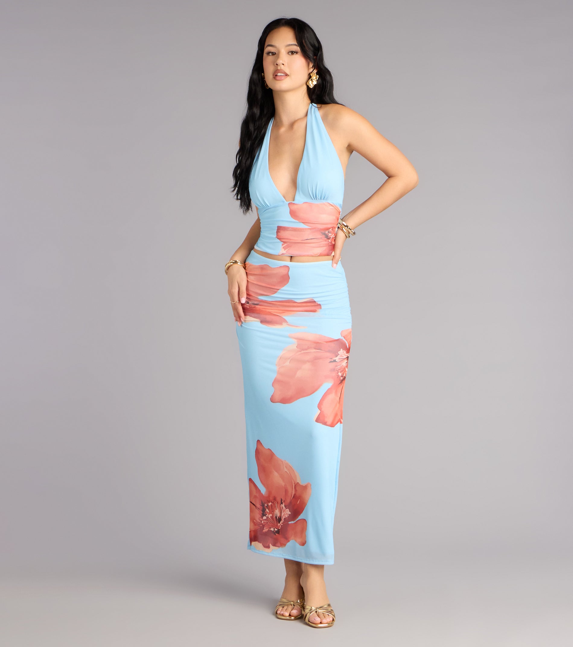 Vacay Bloom Floral Mesh Halter Top