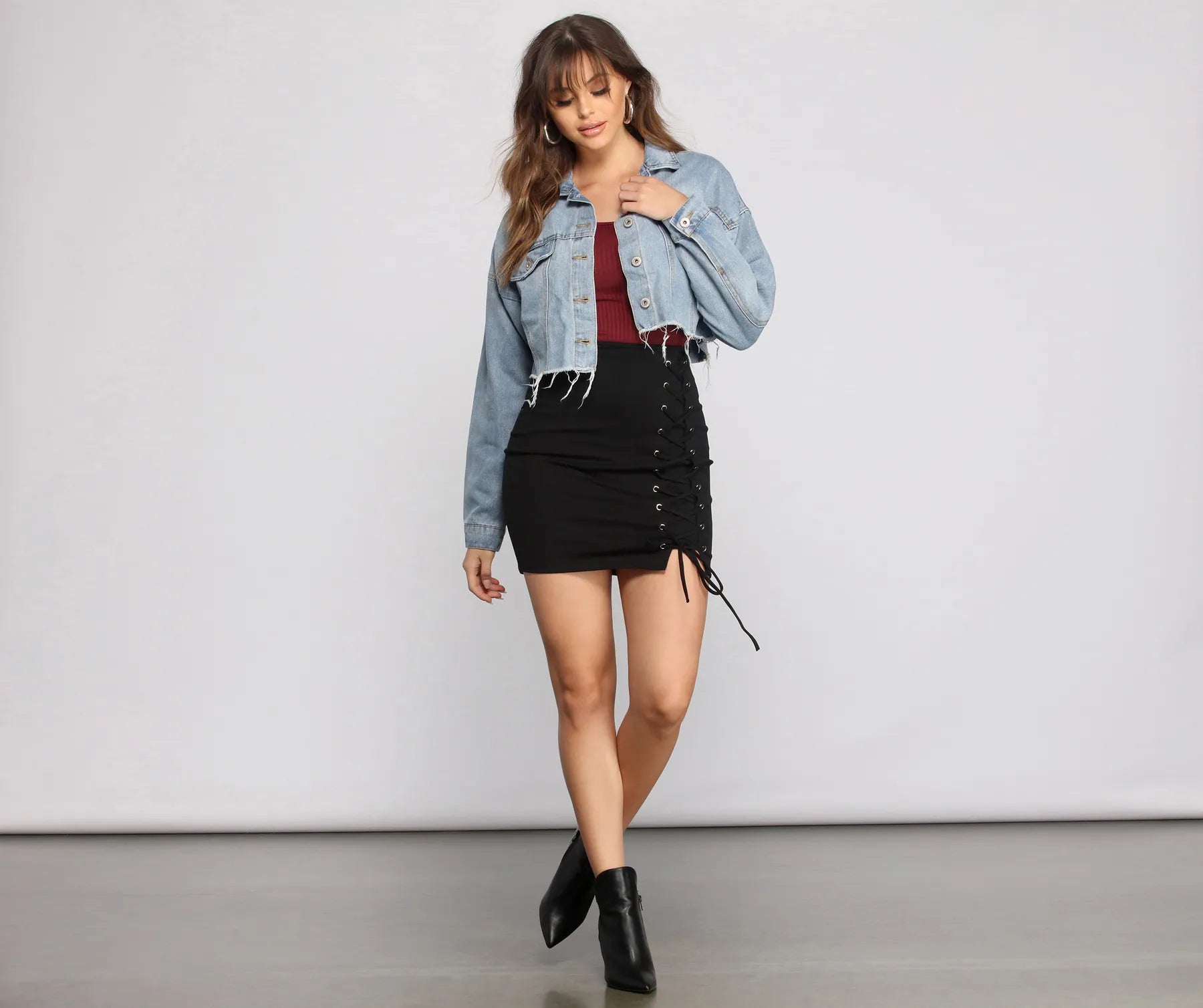 Ribbed Open Lace-Up Back Crop Top