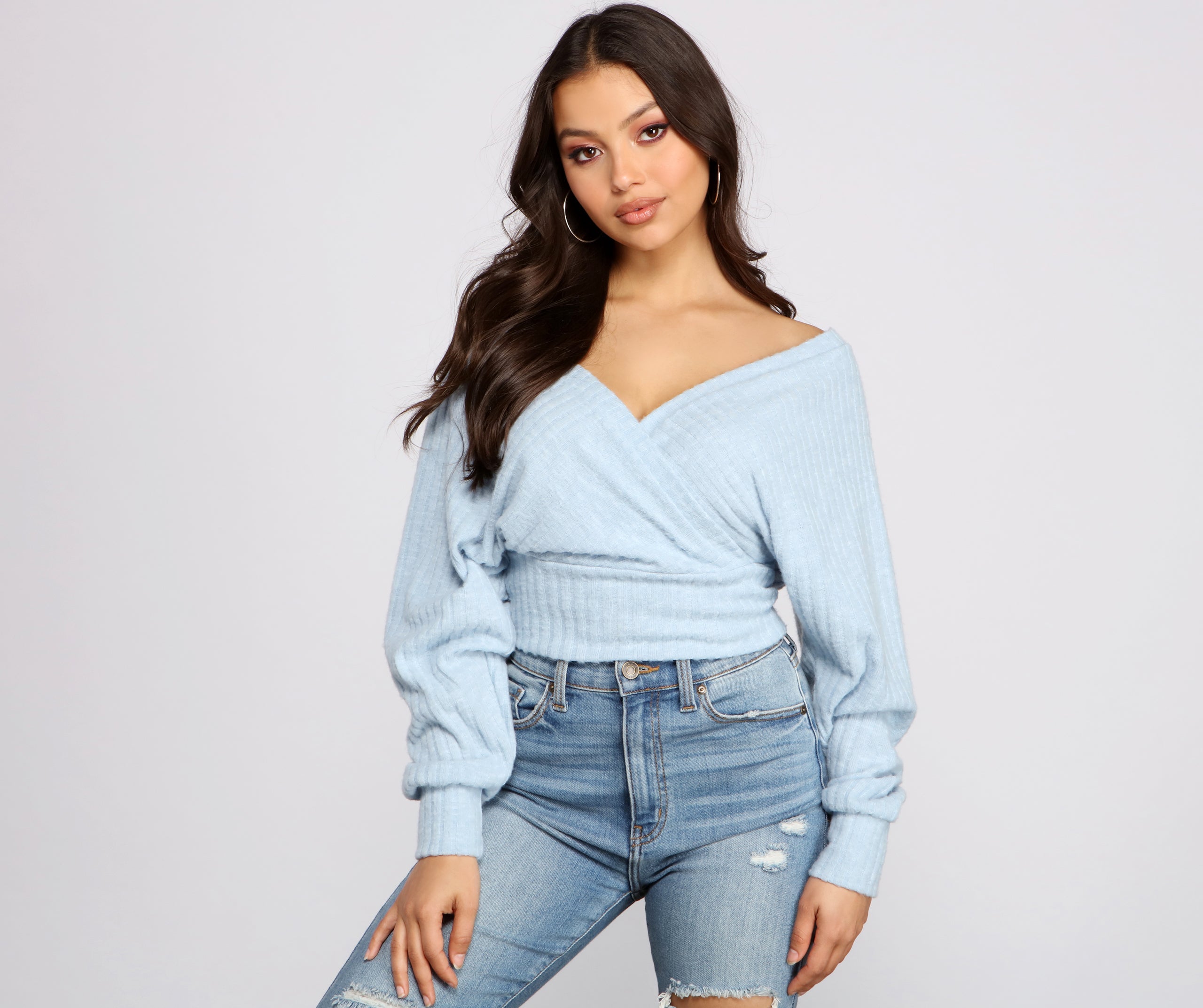 Need For Glam Surplice Ribbed Top