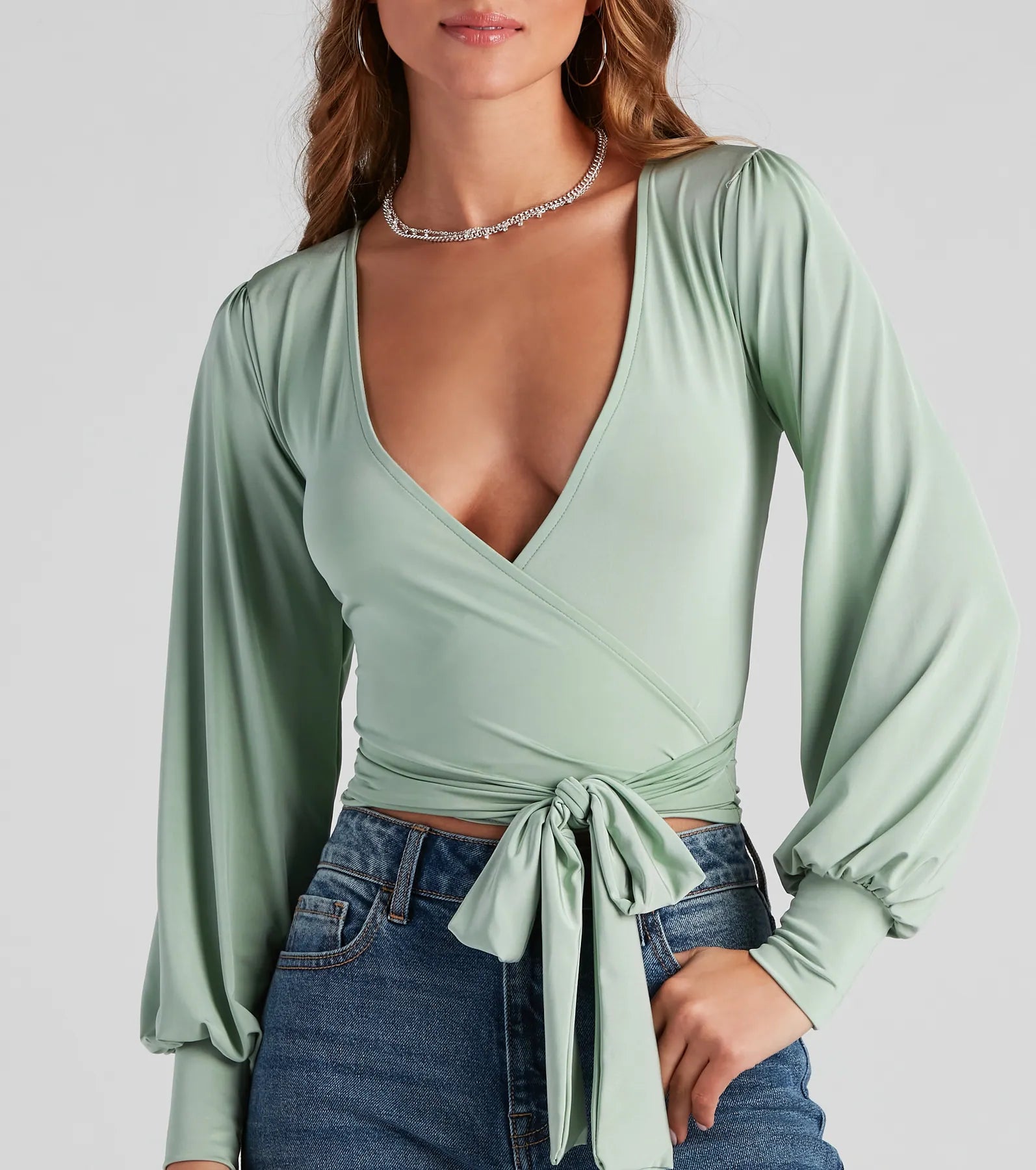 Slinky Knit Wrap Front Top