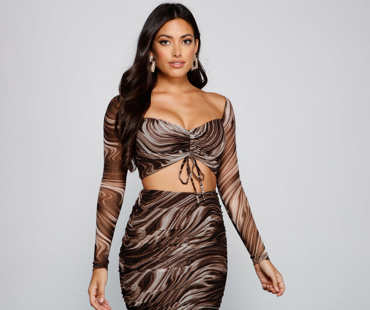 Trendy Marble Mesh Crop Top