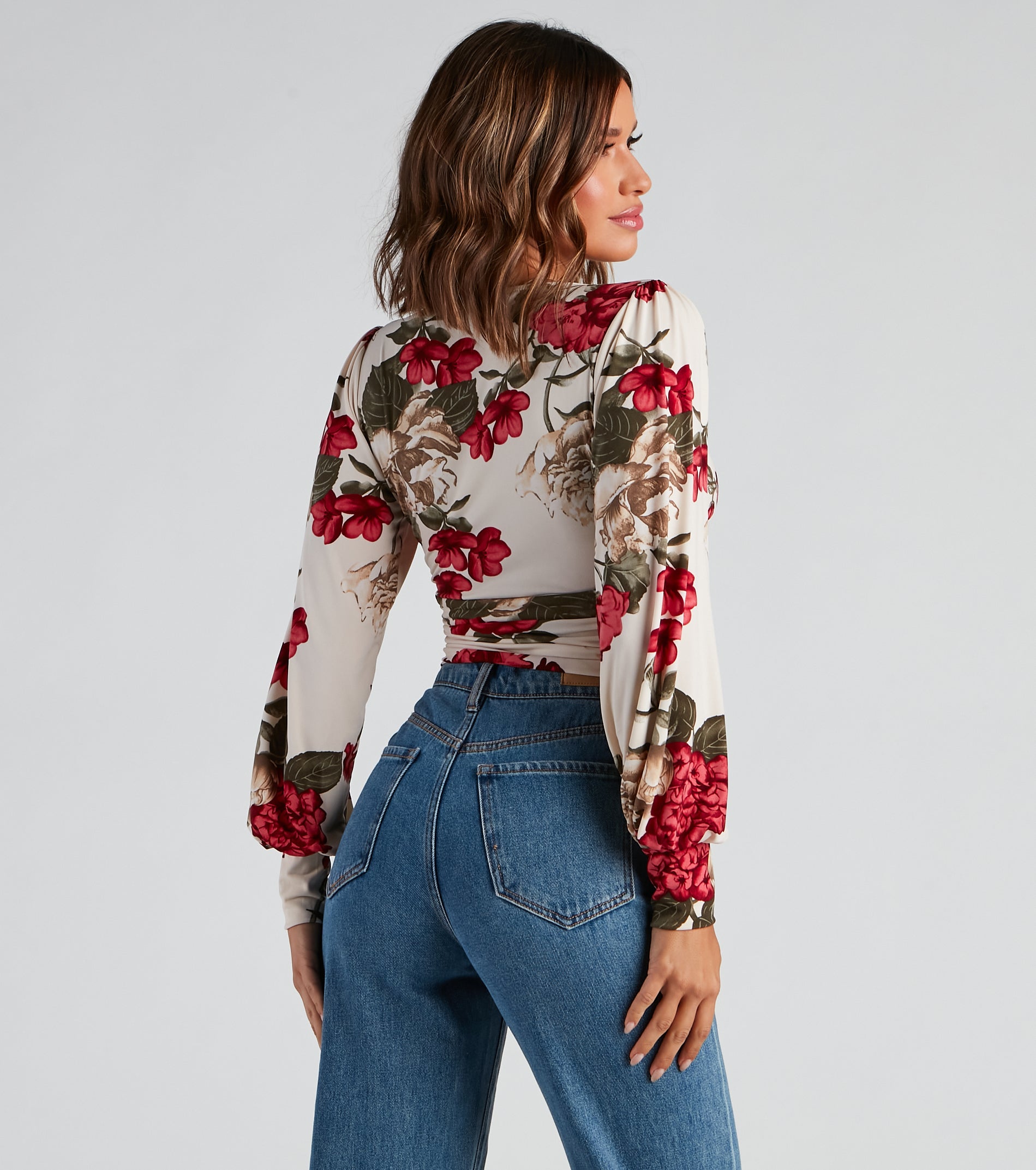 Fall Blooms Floral Surplice Top