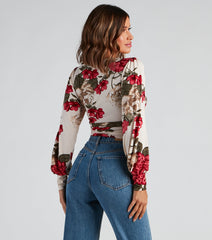Fall Blooms Floral Surplice Top