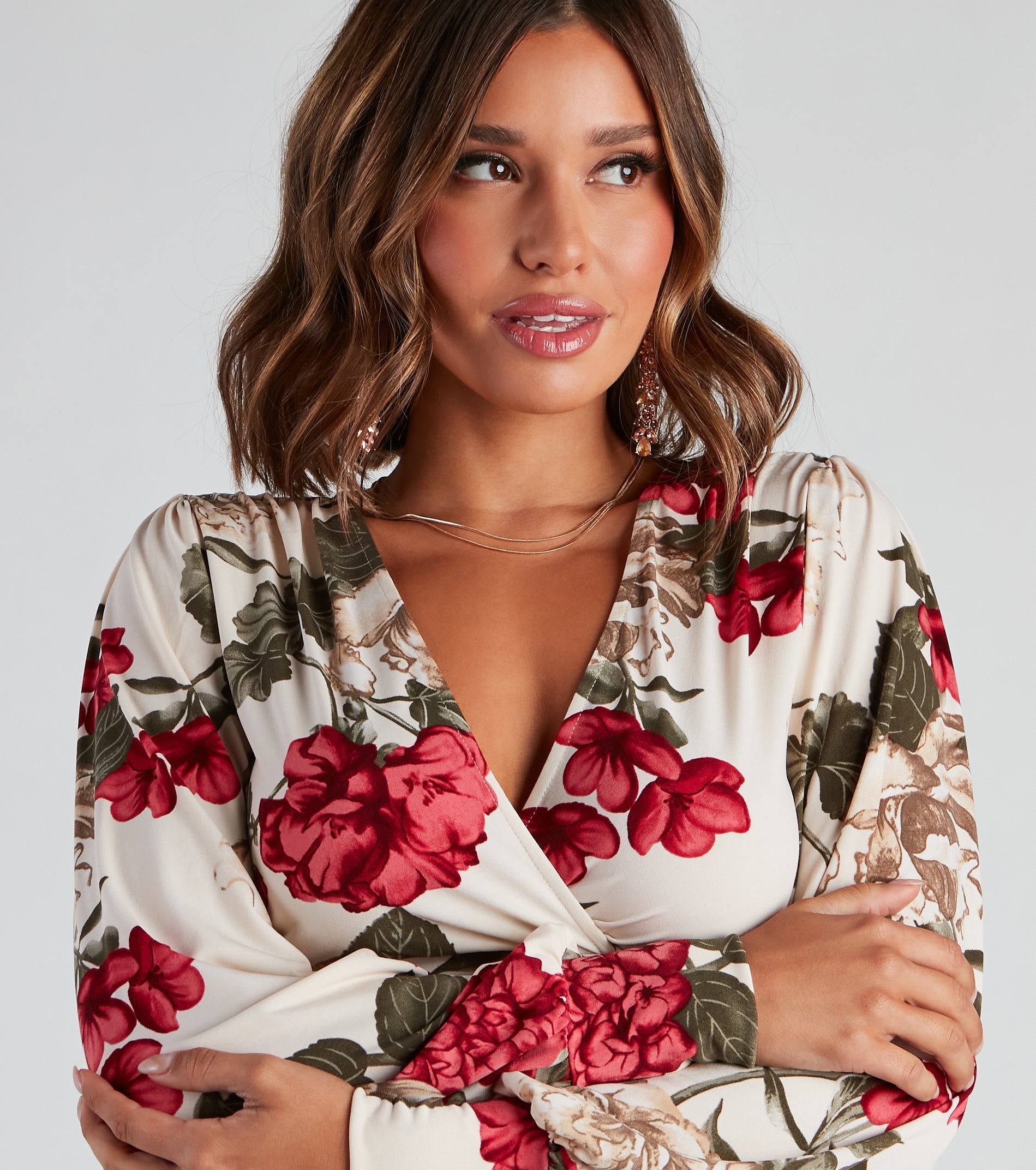 Fall Blooms Floral Surplice Top