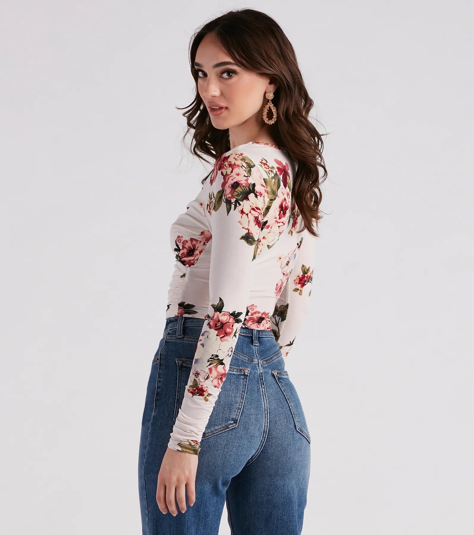 In Spring Floral Surplice Crop Top