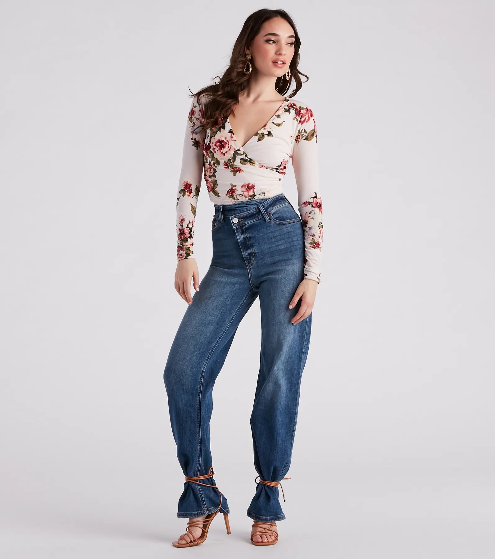 In Spring Floral Surplice Crop Top
