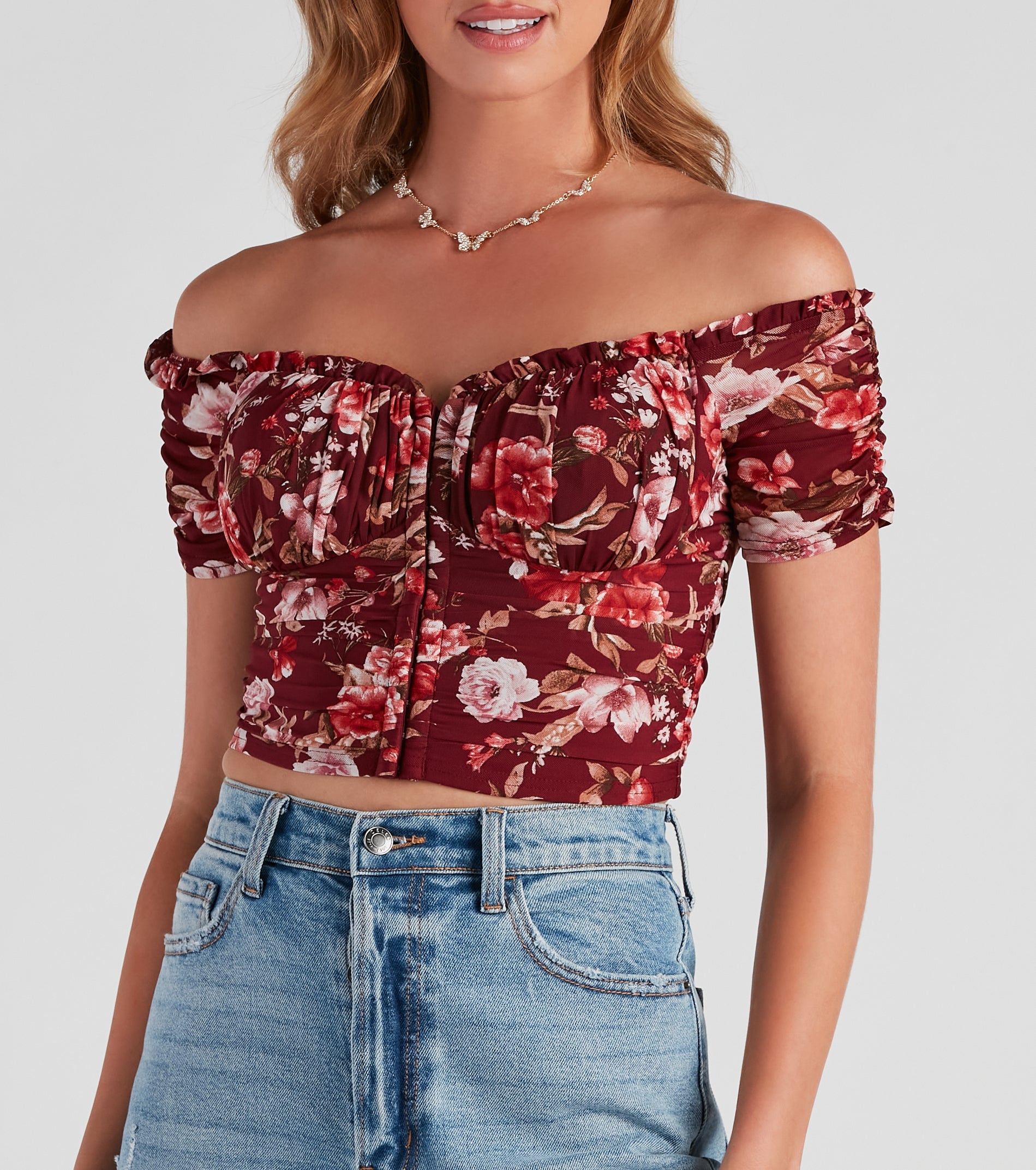 Fall Florals Mesh Crop Bustier