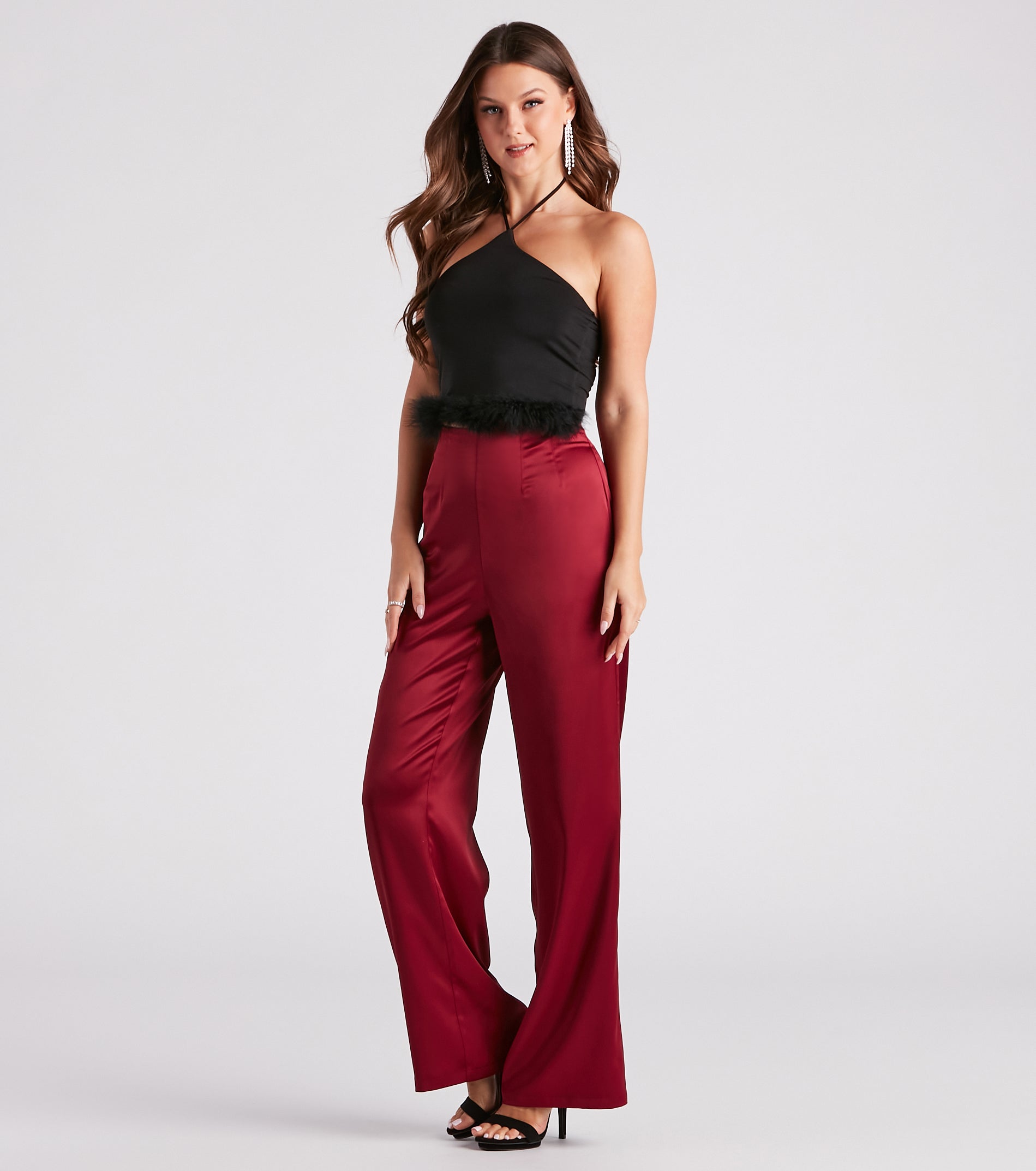 Vibe In Marabou Halter Crop Top