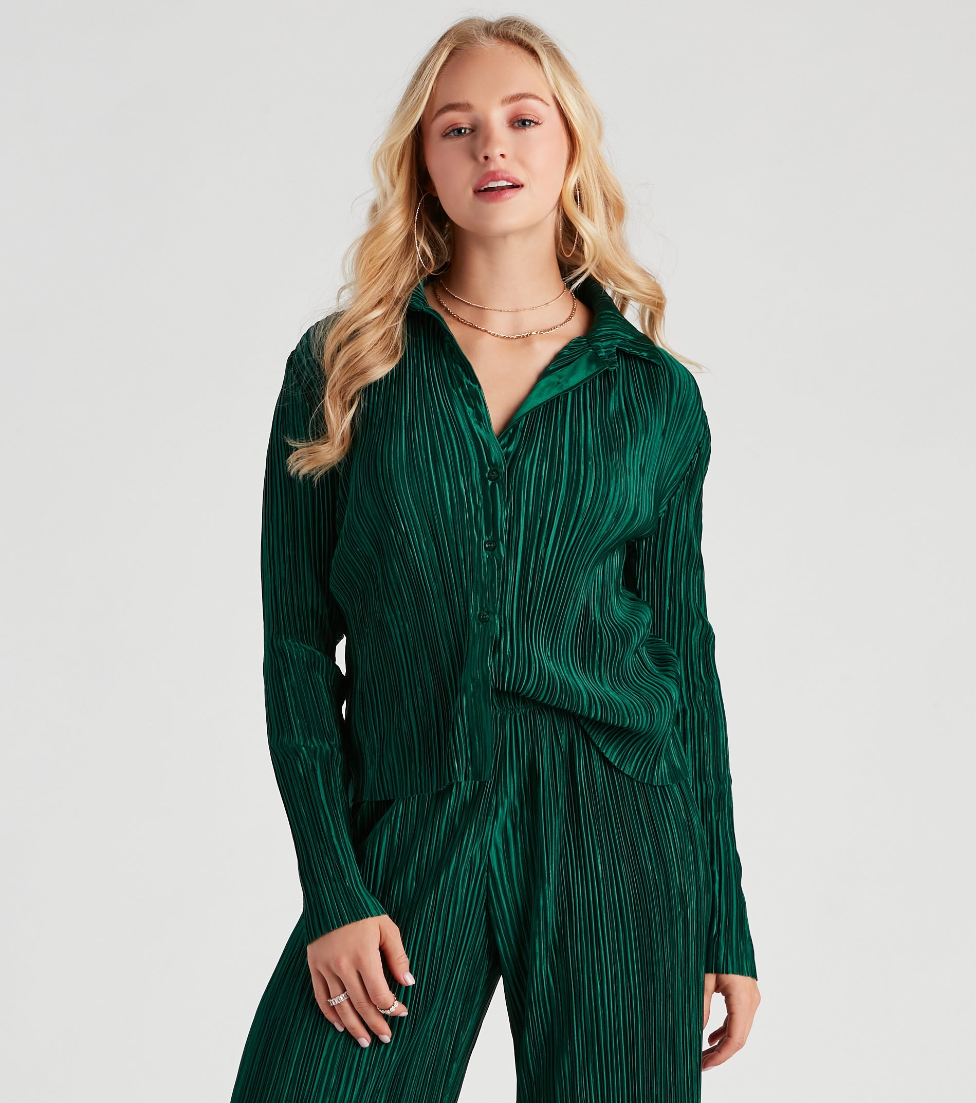 Dinner Date Satin Button Down Top