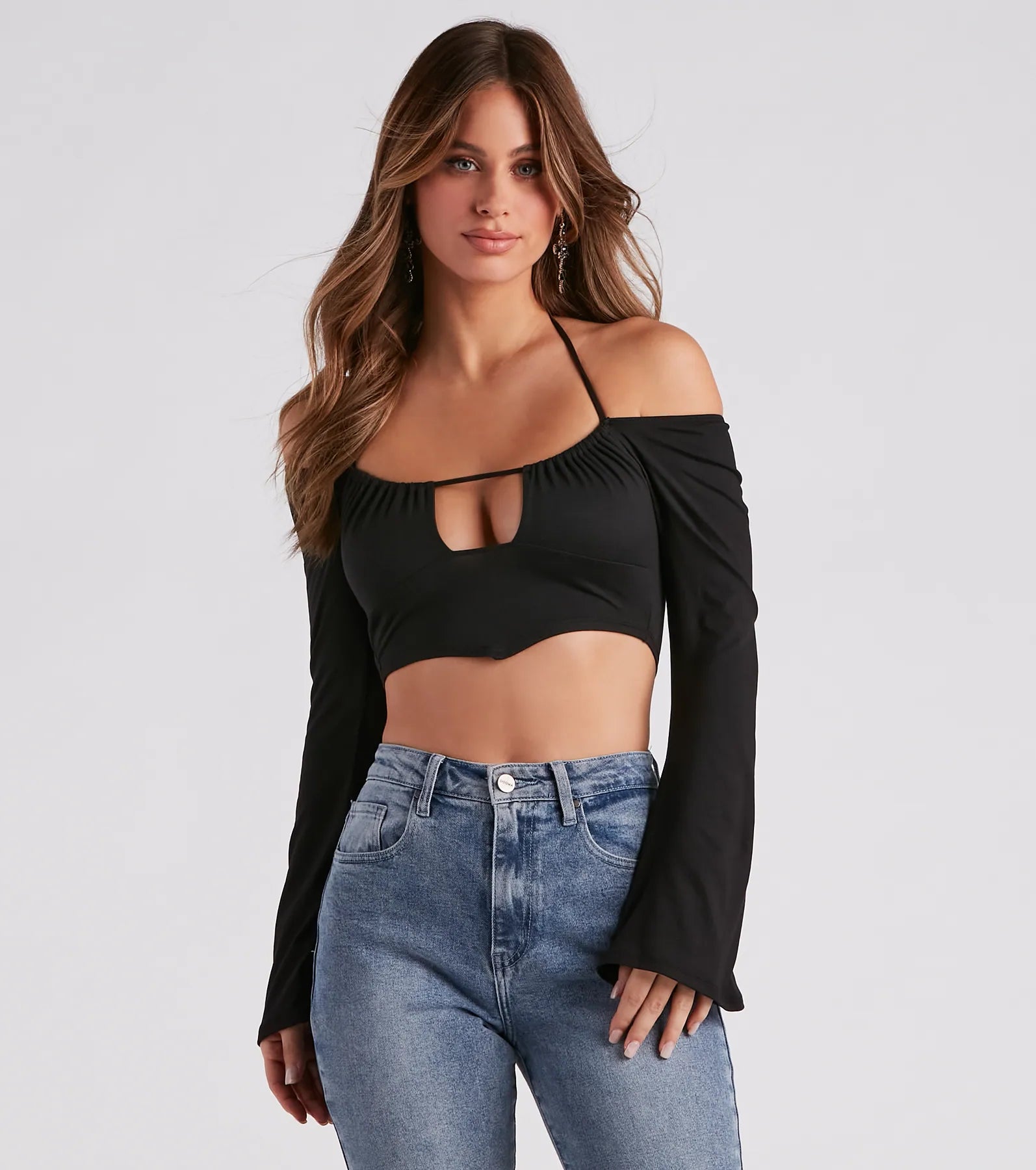 Effortlessly Sultry Bell Sleeve Crop Top