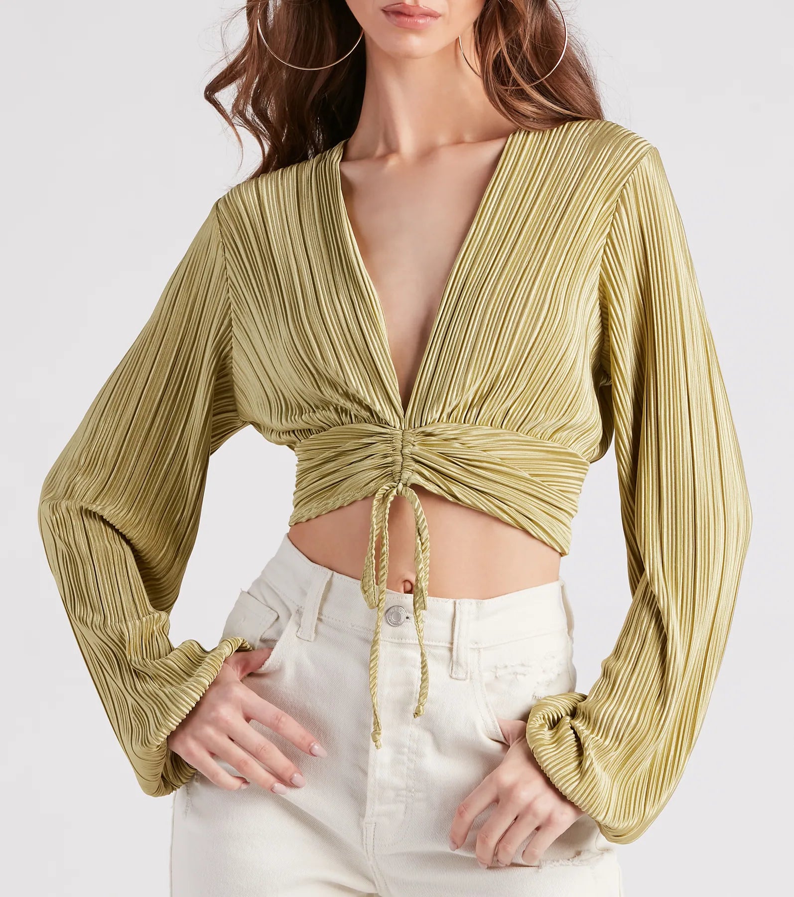 Posh And Pleated Long Sleeve Crop Top