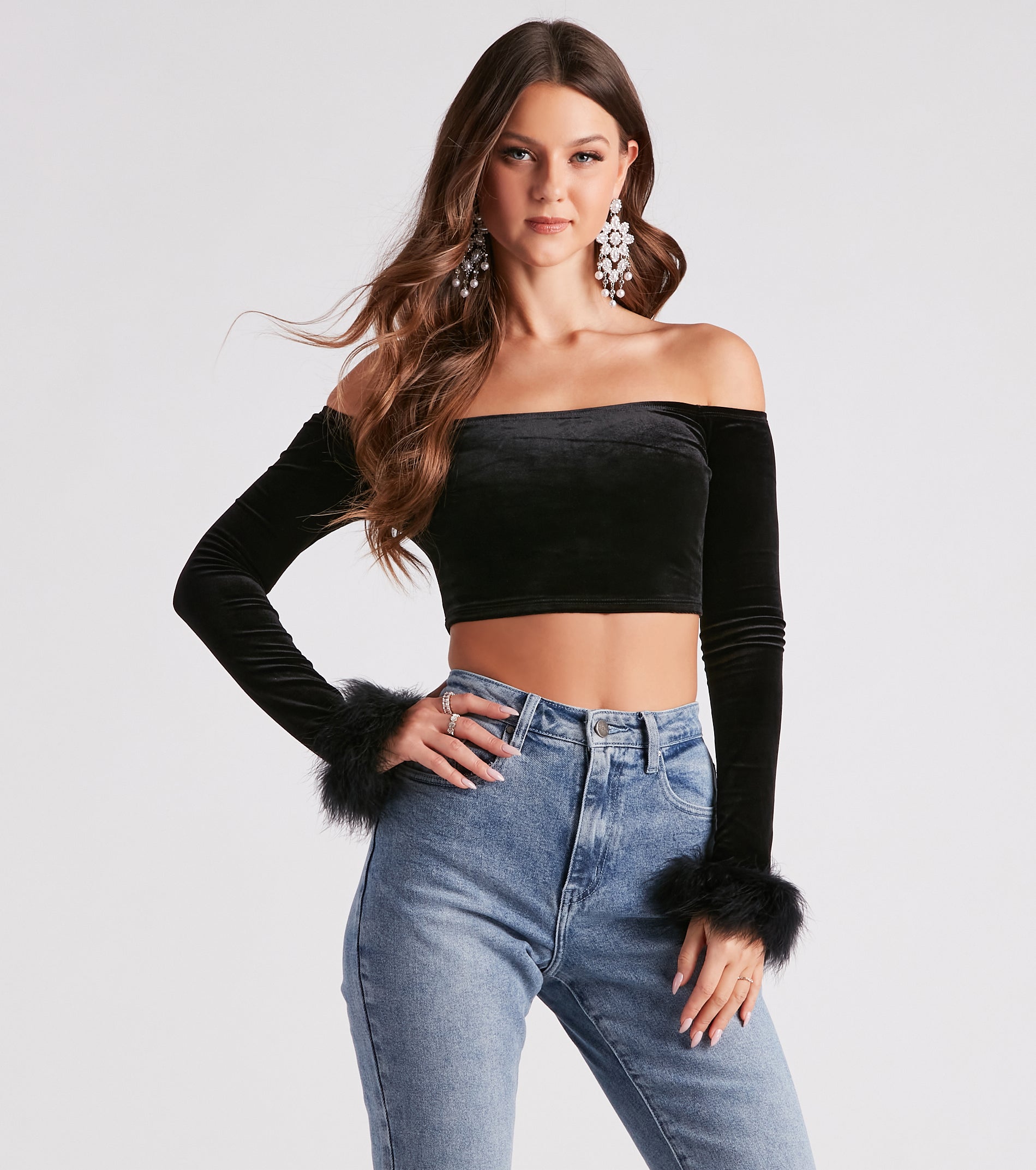 Dreamy In Velvet Marabou Crop Top