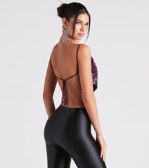 Striking In Sequin Open Back Top