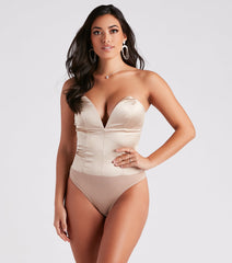 Sultry Style Strapless Satin Bodysuit