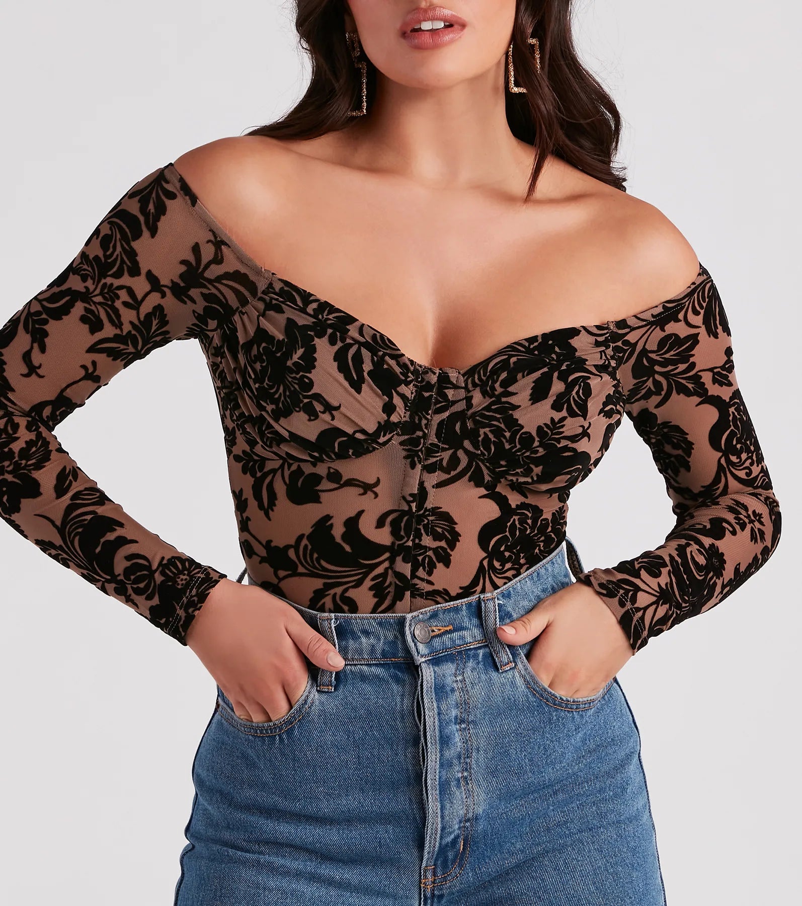 Regal Affair Flocked Velvet Bodysuit