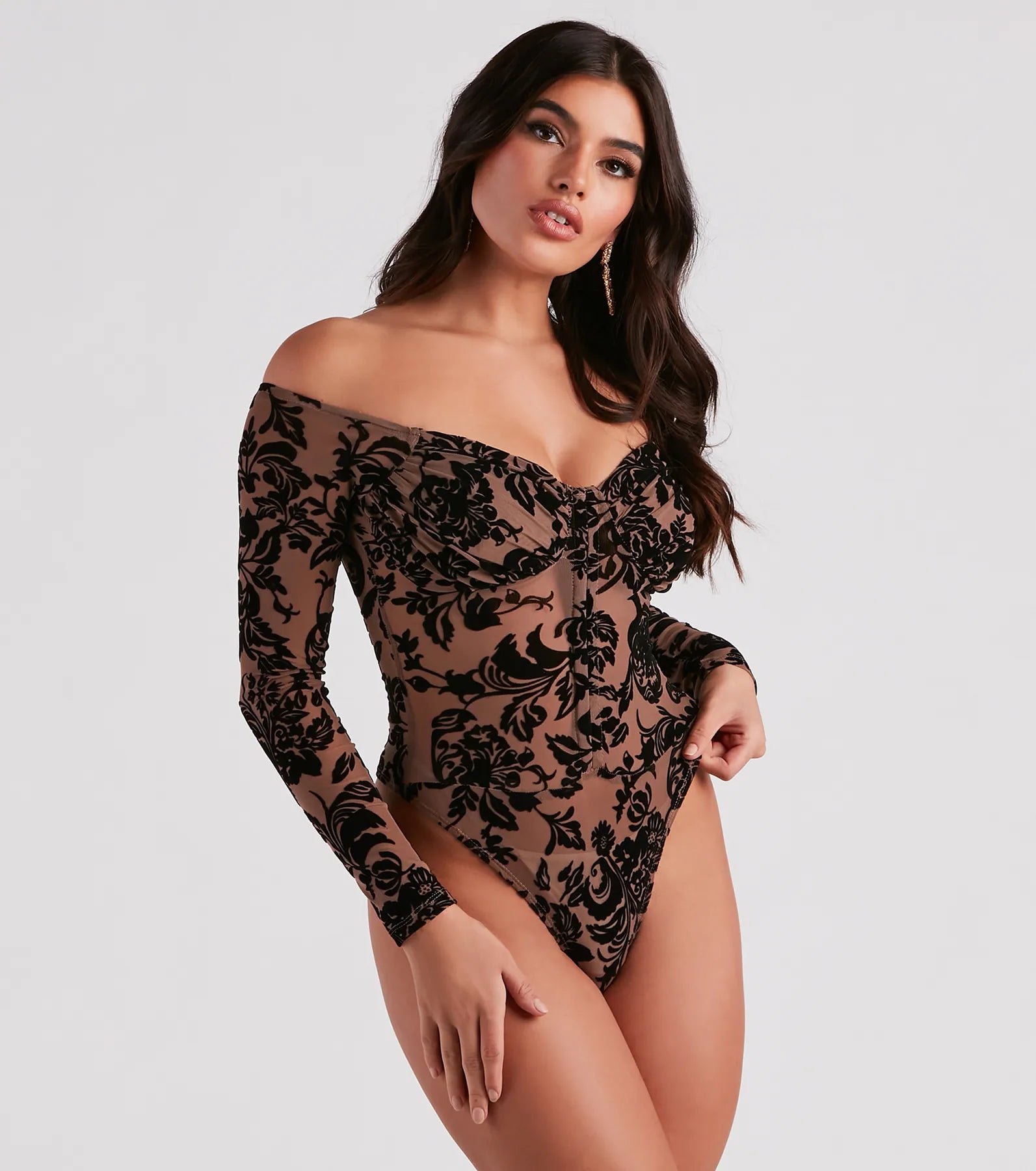 Regal Affair Flocked Velvet Bodysuit