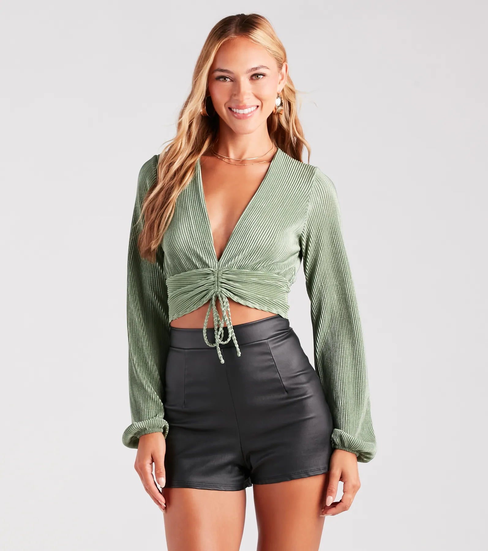 Posh And Pleated Long Sleeve Crop Top