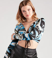 In My 70s Era Marble Lace-Up Crop Top