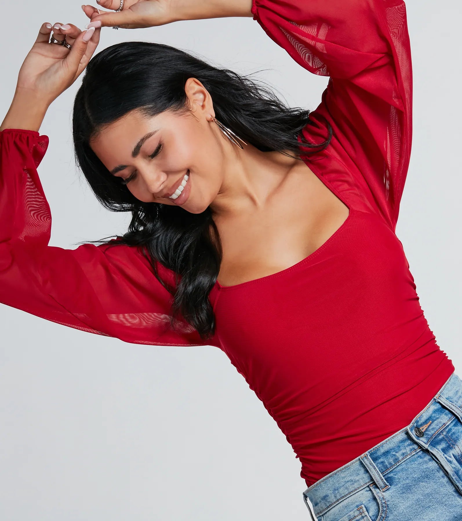 Elevated Basic Ruched Mesh Bodysuit