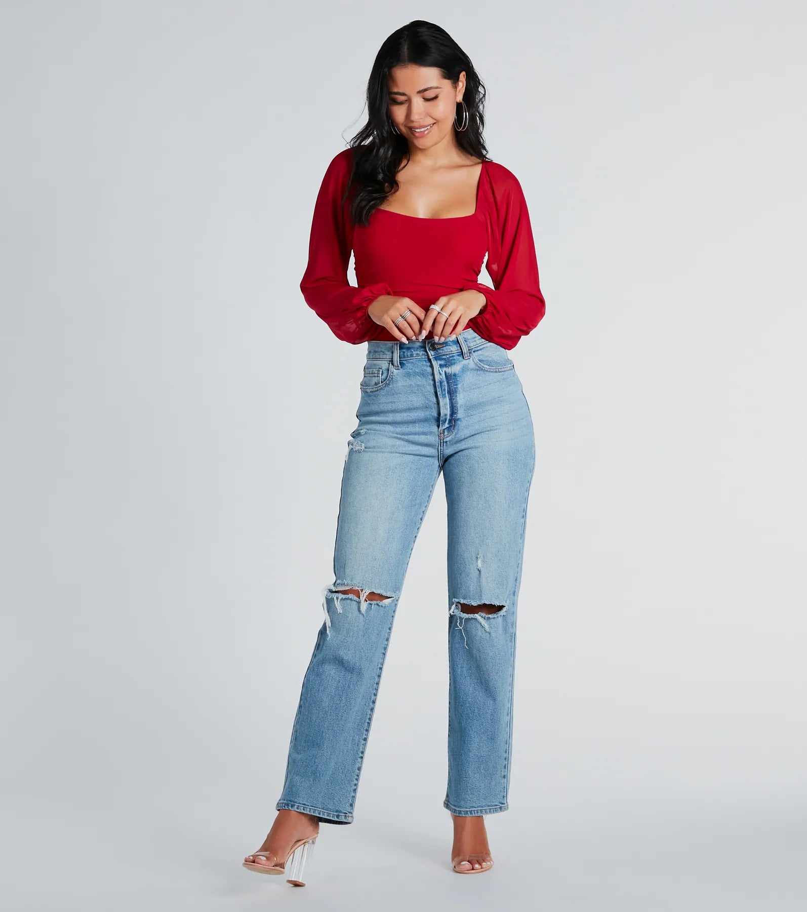 Elevated Basic Ruched Mesh Bodysuit