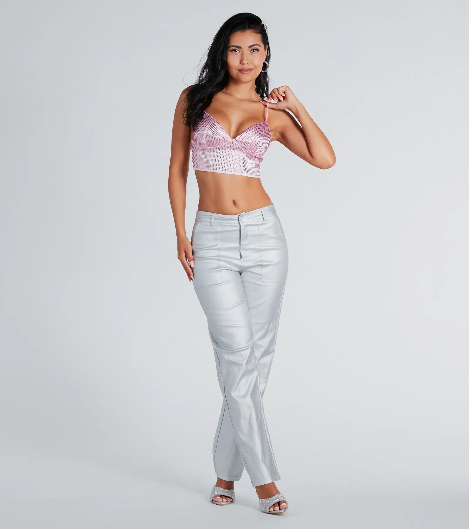 Going For Glam Rhinestone Satin Crop Top