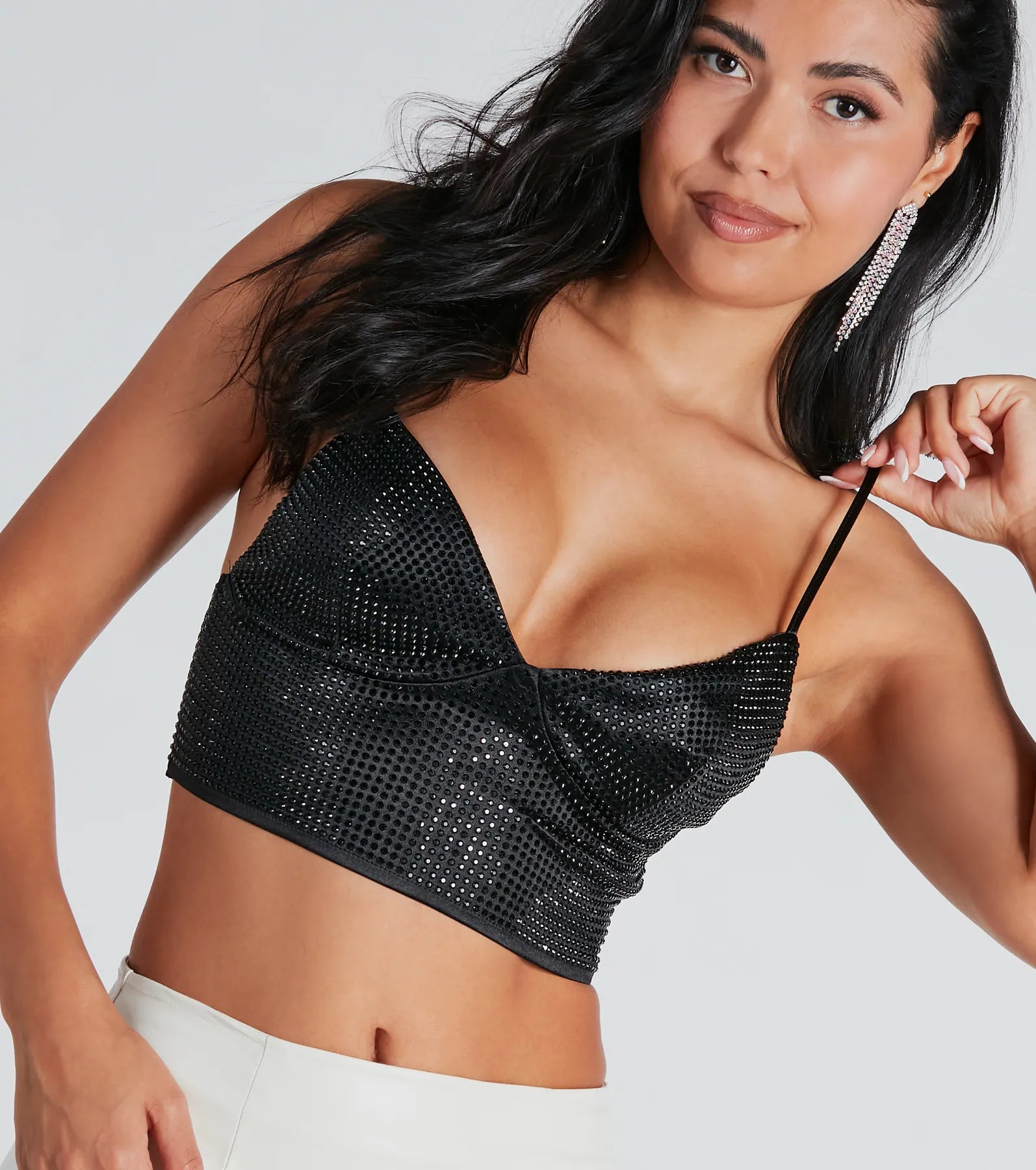 Going For Glam Rhinestone Satin Crop Top
