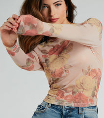 Elevate The Charm Long Sleeve Floral Mesh Crop Top