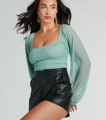 Elevated Basic Ruched Mesh Bodysuit