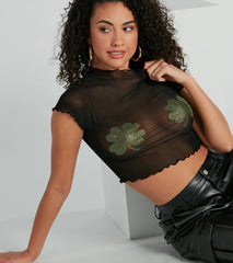 Sultry Charm Four-Leaf Clover Sheer Mesh Crop Top