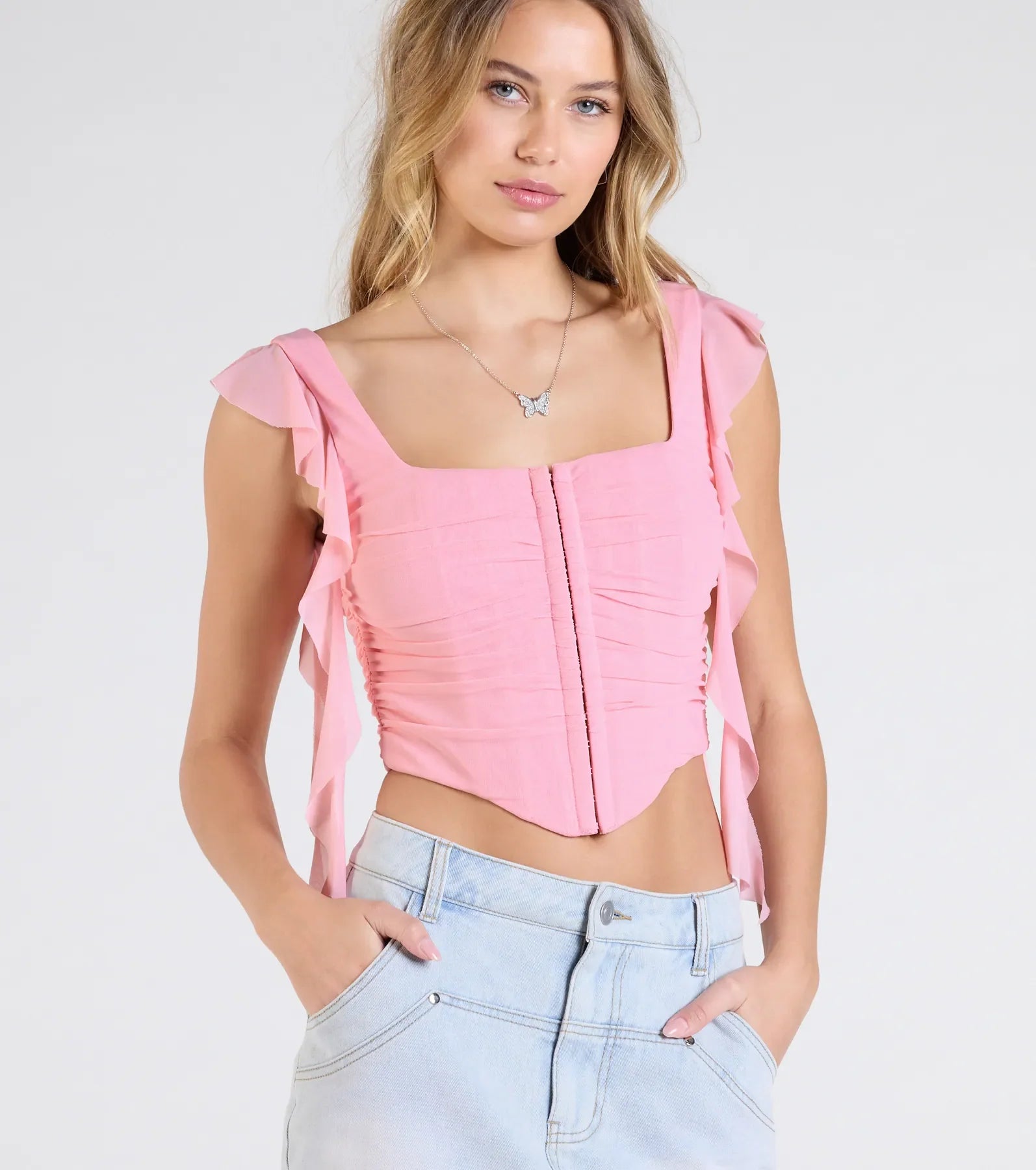 Such A Cutie Ruffled Strap Corset Top
