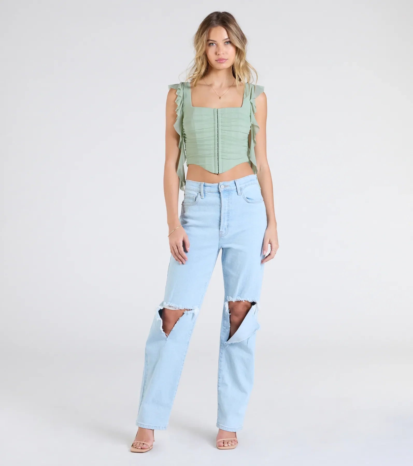 Such A Cutie Ruffled Strap Corset Top