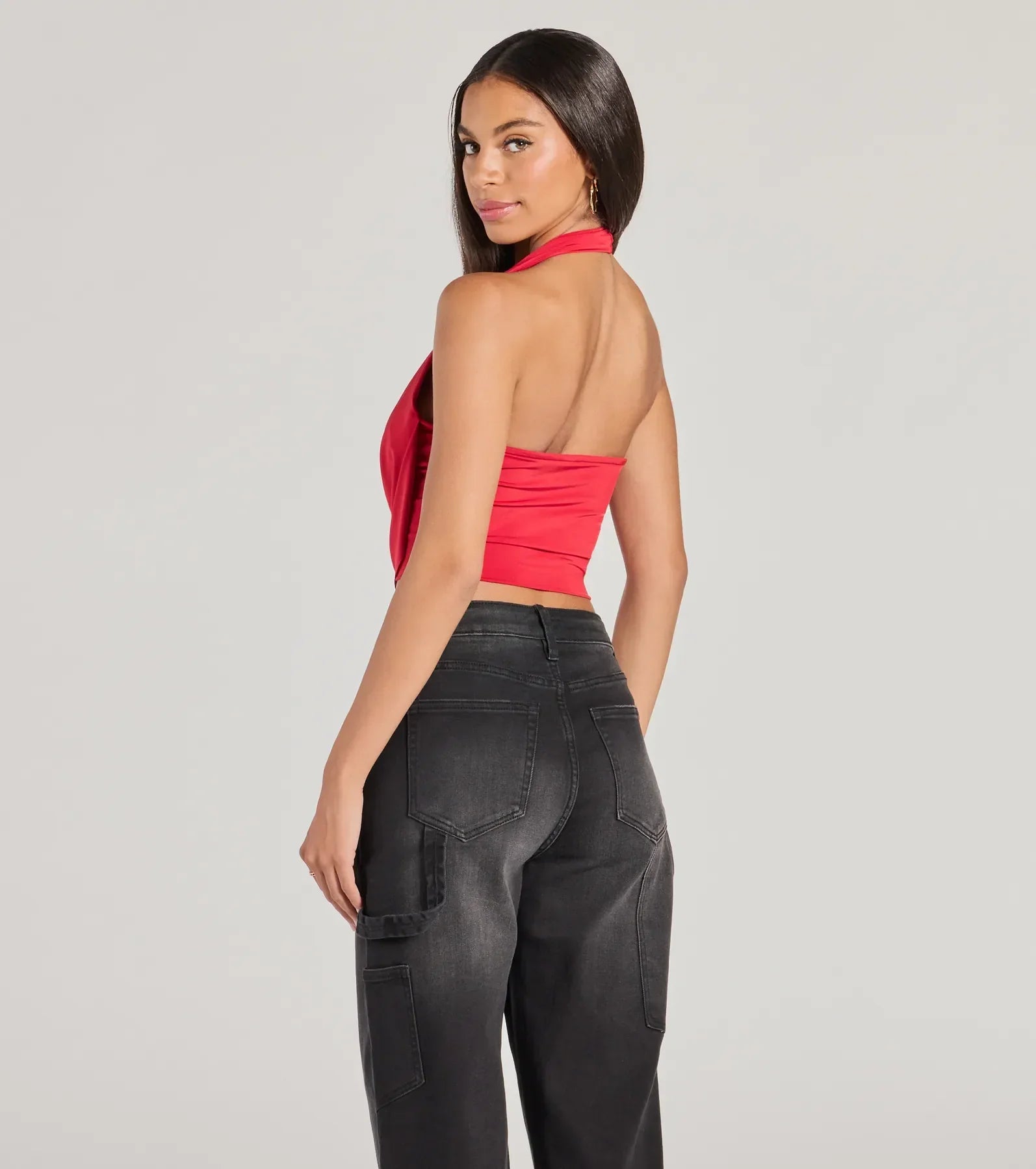 Take The Plunge Sleeveless Halter Crop Top