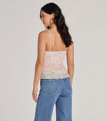 Flirty Ruffled Floral Mesh Lace Trim Top