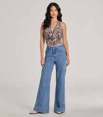 Prowlin Around Cowl Halter Leopard Crop Top