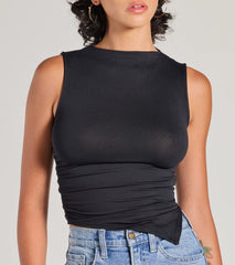 Stylish Basic Sleeveless Mock Neck Crop Top