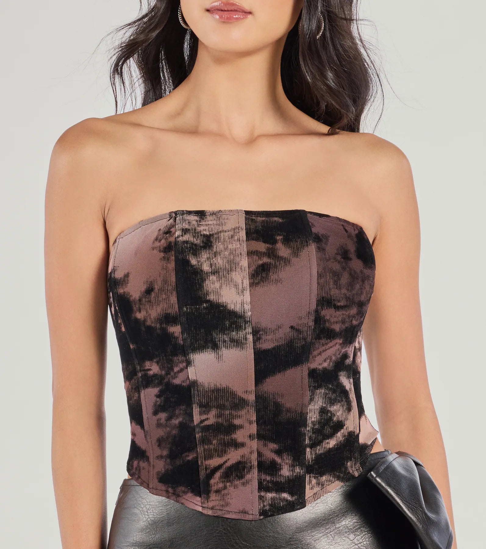 Chic Silhouette Abstract Print Corset Top