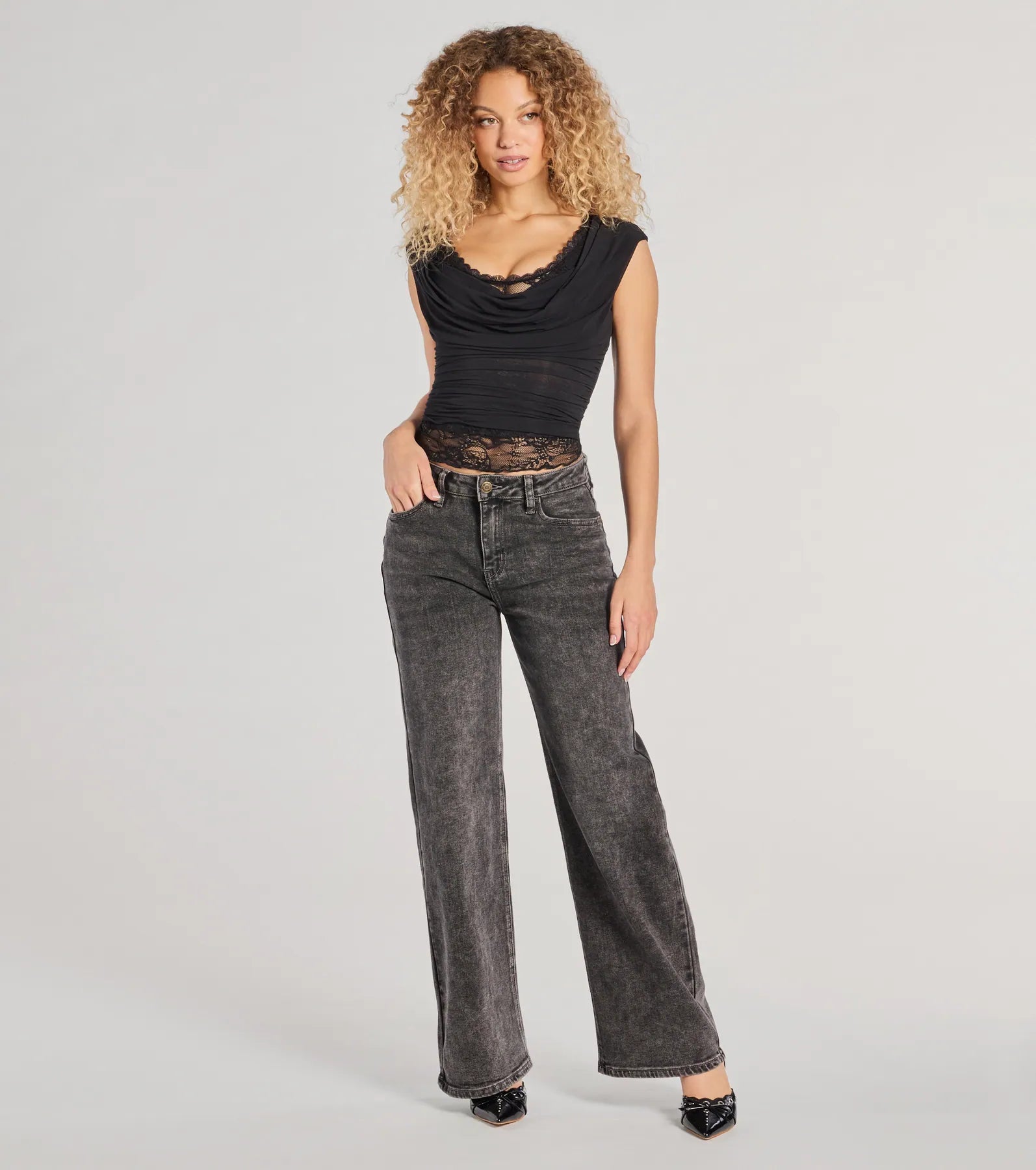 Just A Peek Cap Sleeve Lace Mesh Crop Top