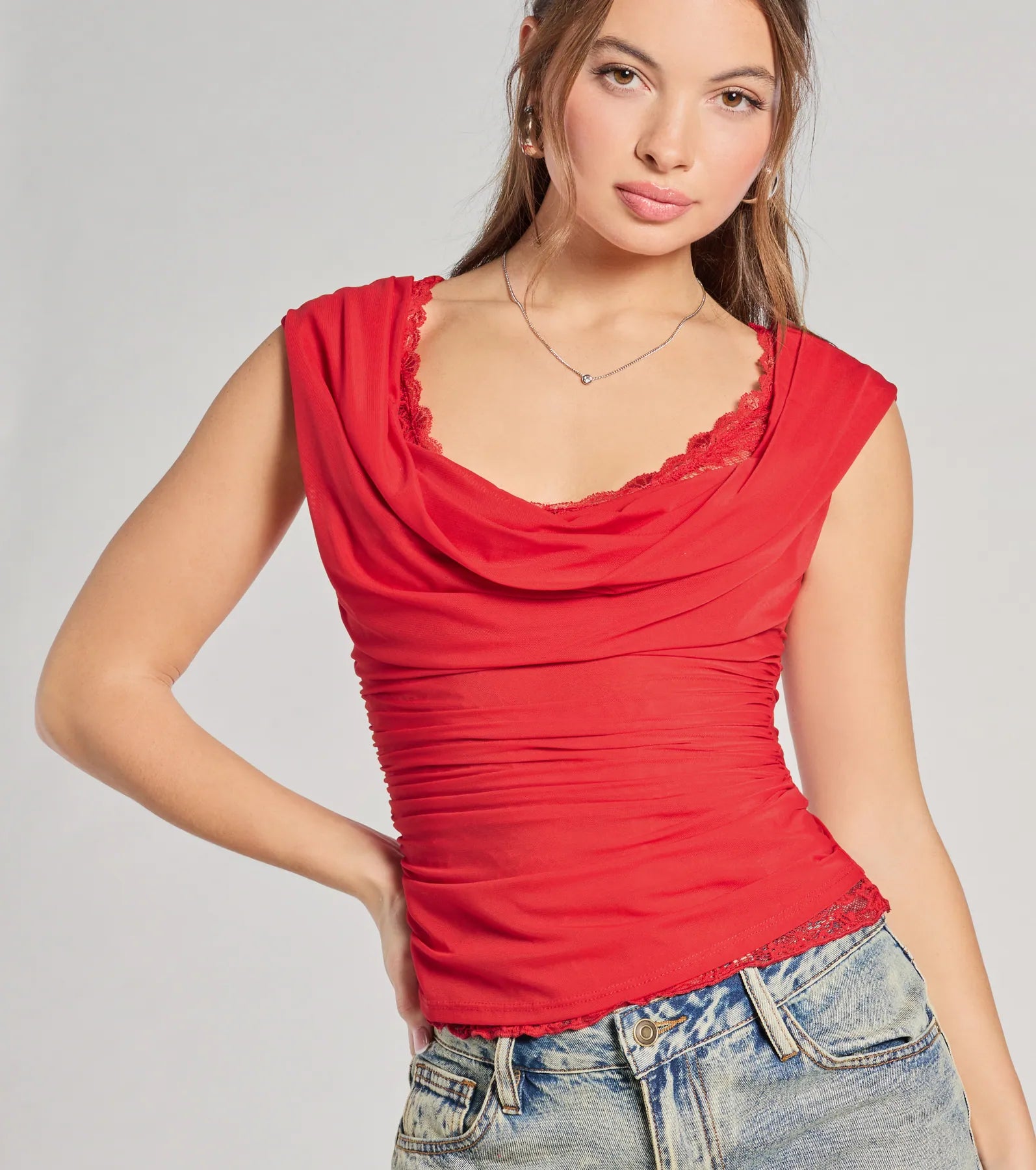 Just A Peek Cap Sleeve Lace Mesh Crop Top