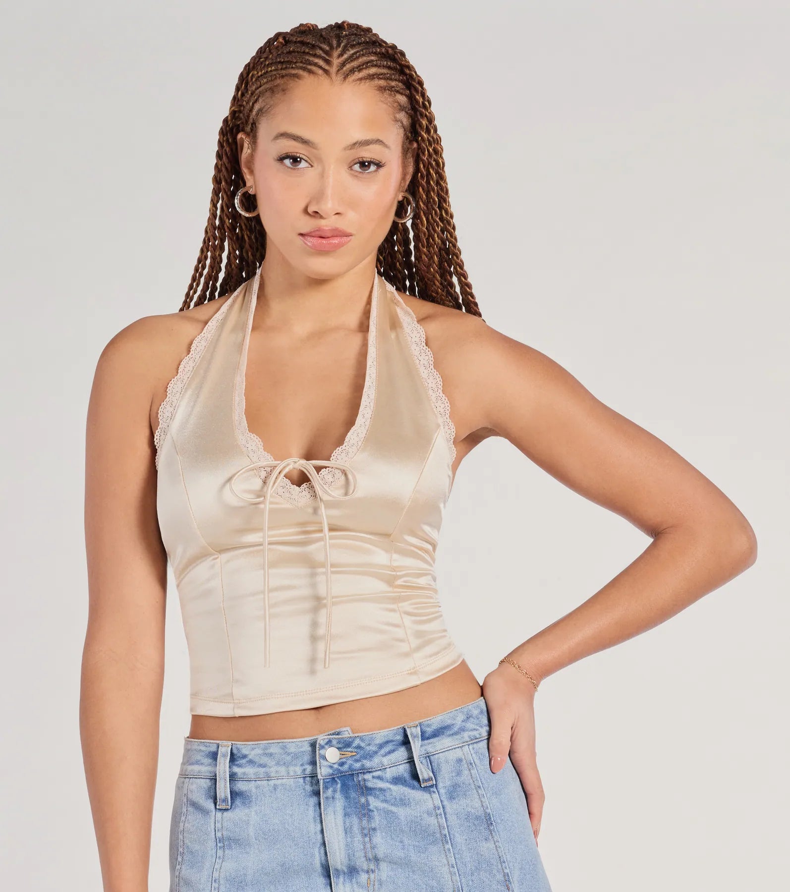 Lace Be Real Halter Satin Crop Top