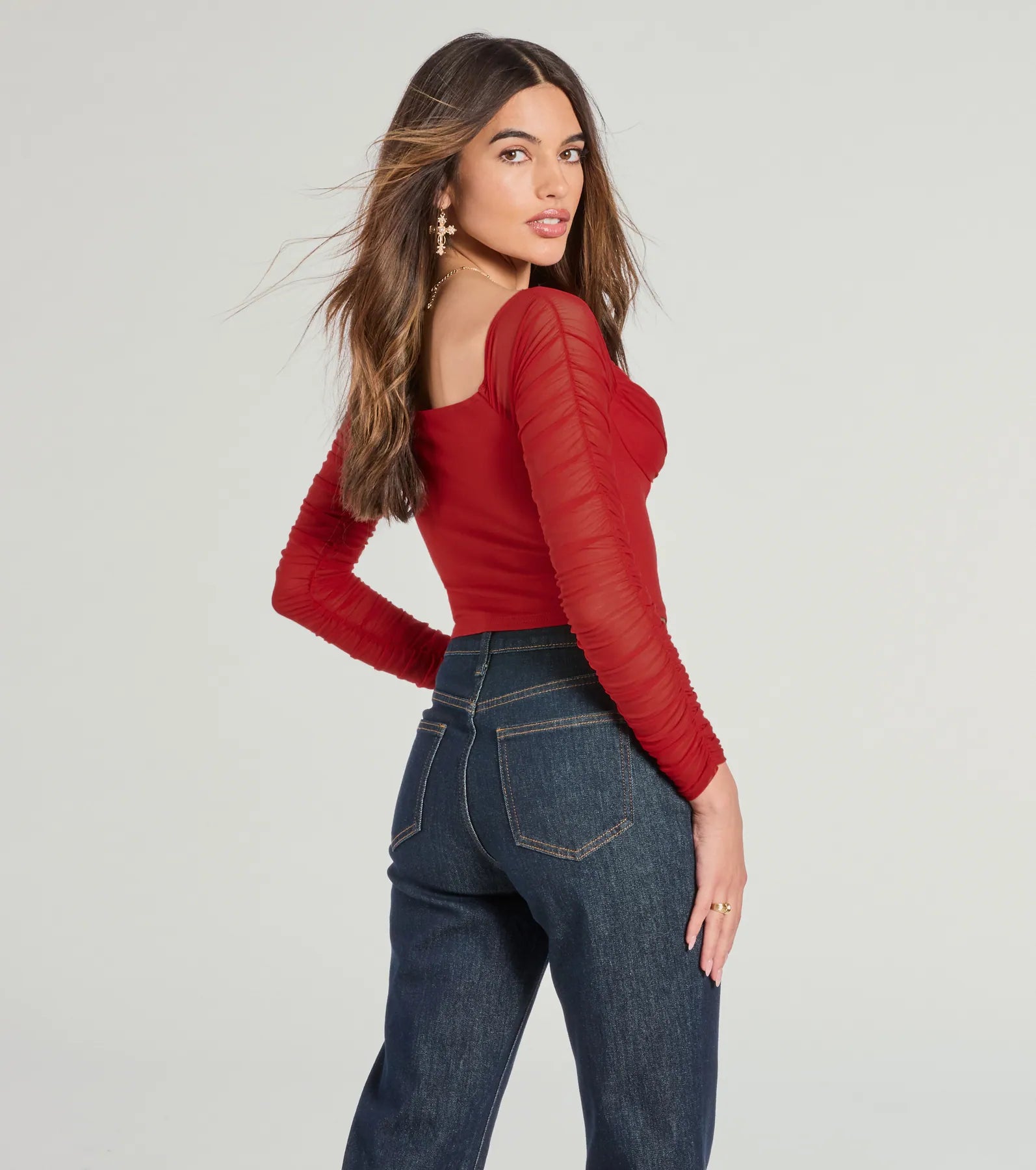 Downtown Looks Long Sleeve Mesh Bustier