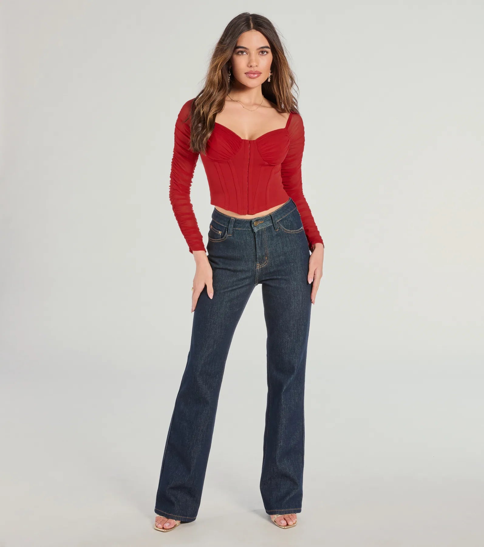 Downtown Looks Long Sleeve Mesh Bustier