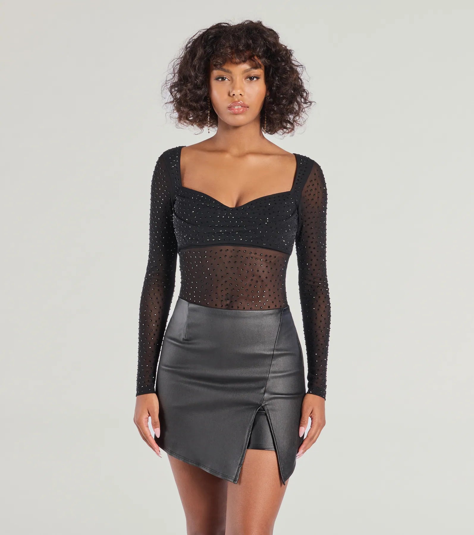 Sultry Fab Rhinestone Sheer Mesh Bodysuit