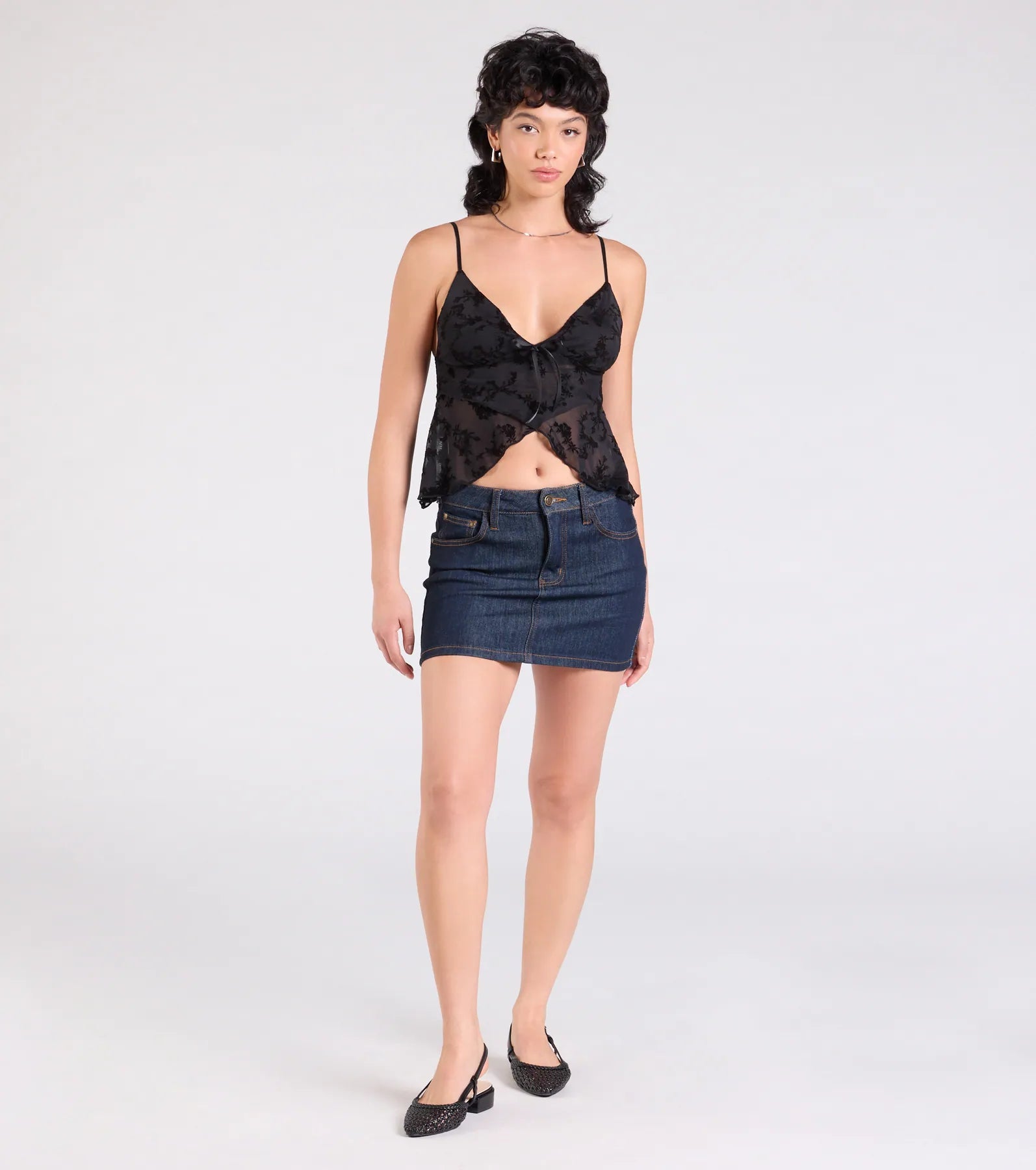 Sultry Element V-Neck Floral Velvet Crop Top