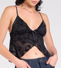 Sultry Element V-Neck Floral Velvet Crop Top