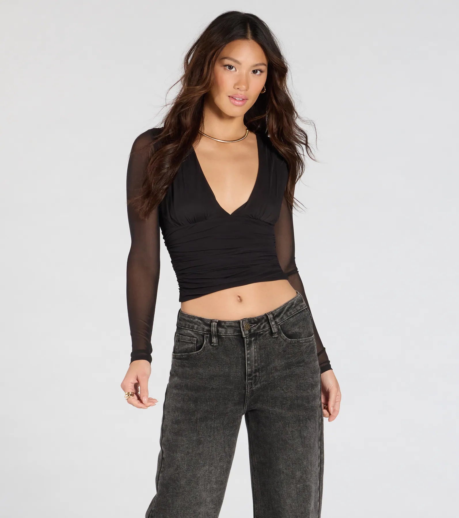 Sassy Style Print Mesh Long Sleeve Top