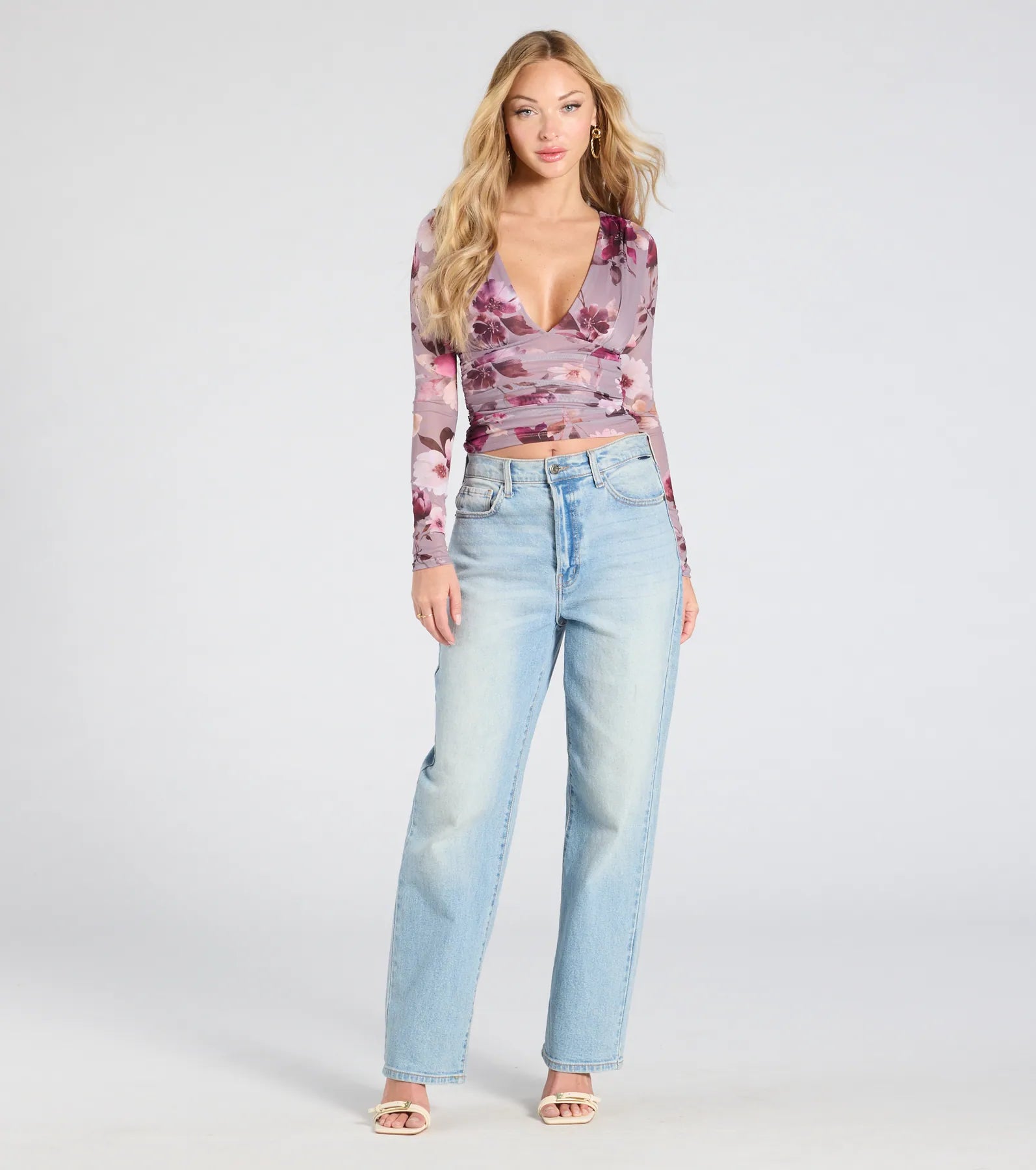 Sassy Style Print Mesh Long Sleeve Top