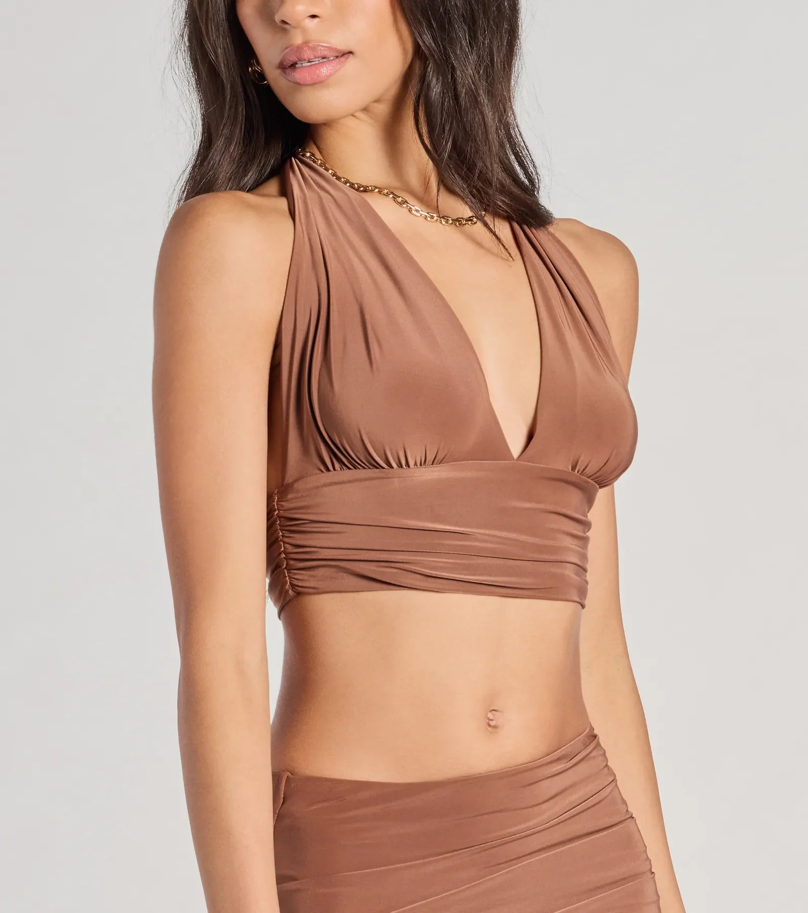 The One Plunge Halter Crop Top