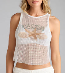 Ibiza Graphic Fishnet Tank Top