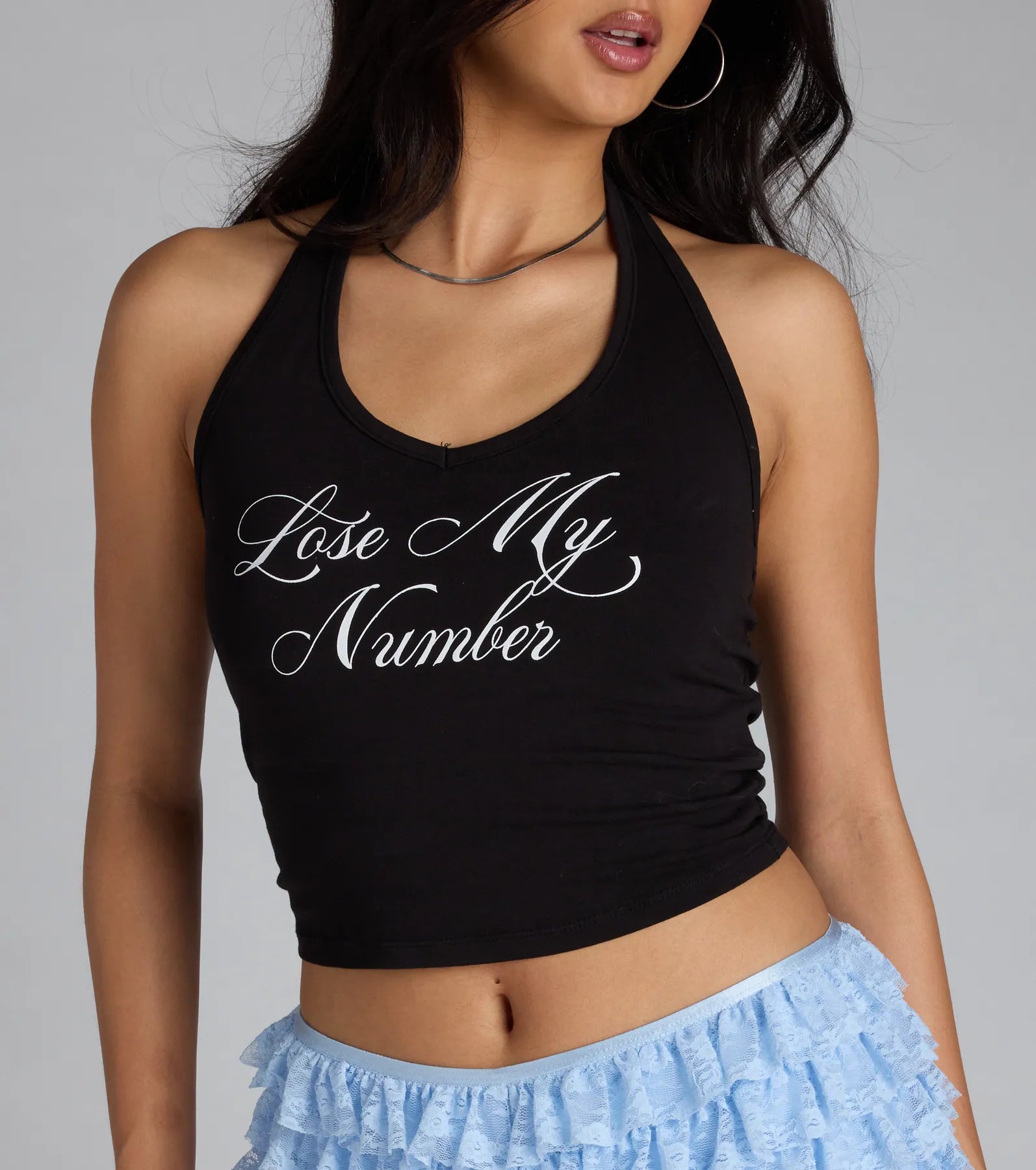 Lose My Number Halter Graphic Top